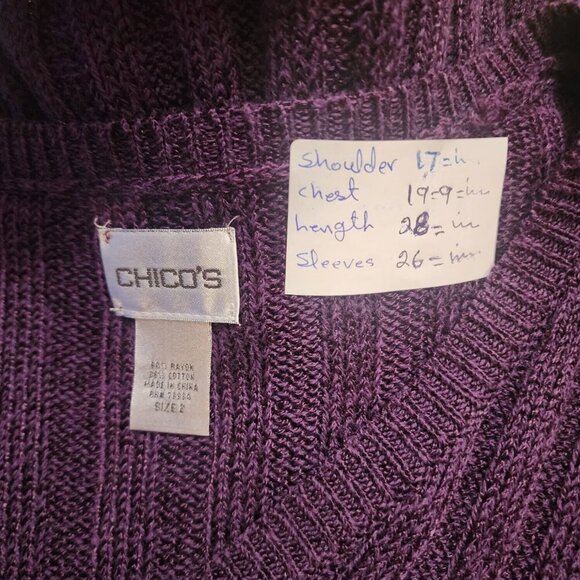 Chico’s Women’s Purple Ribbed Knit Sweater V-Neck Long Sleeve Stretch Size 2 - Picture 7 of 7